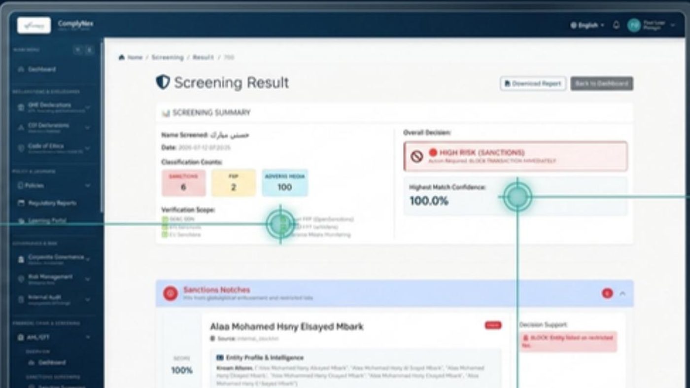 Arabic sanctions screening